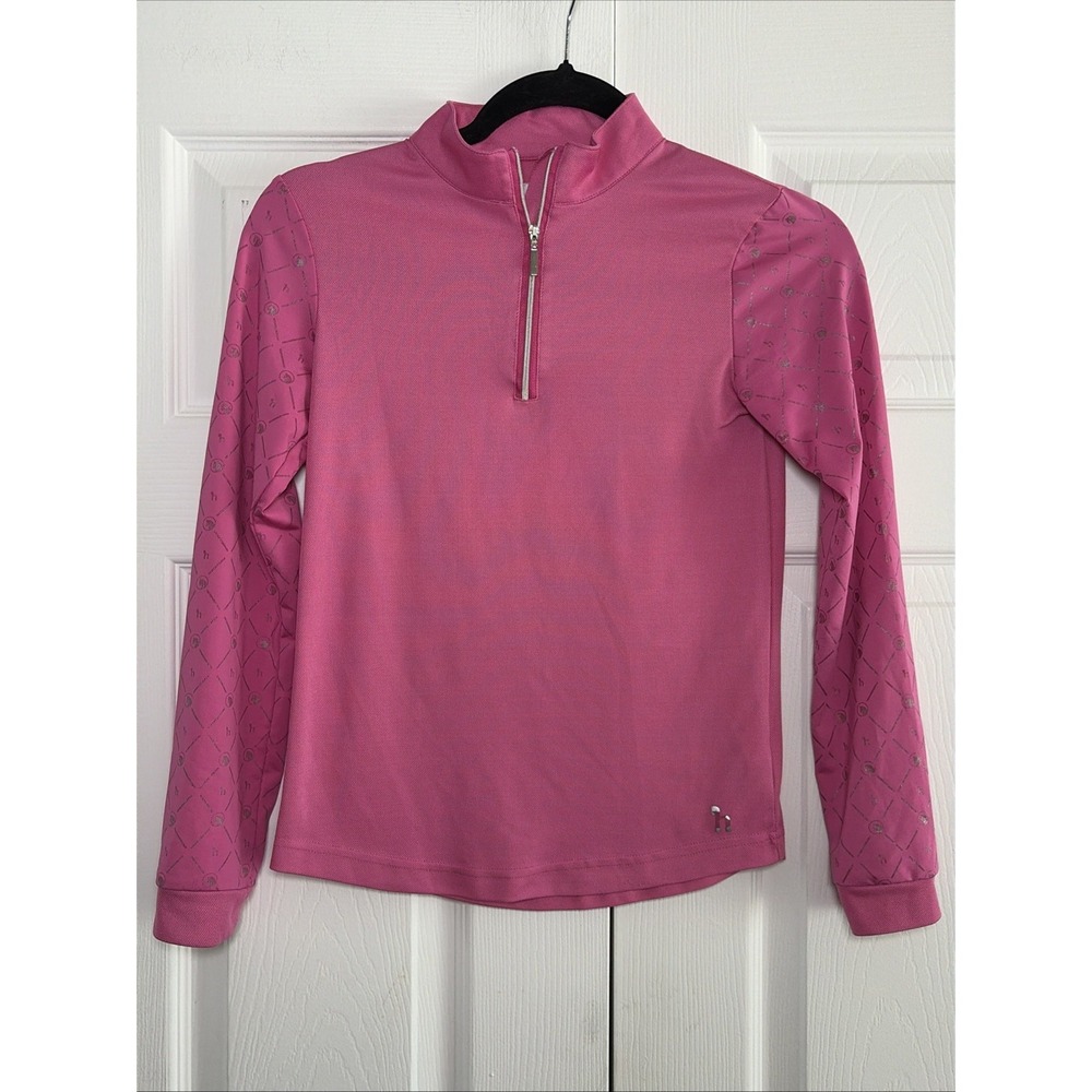 Horze Equestrian Quarter Zip Training Top Girls Size L Pink Performance Shirt